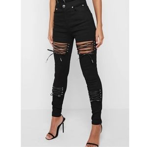 MANIERE DE VOIR Cut Out Lace Up Jeans